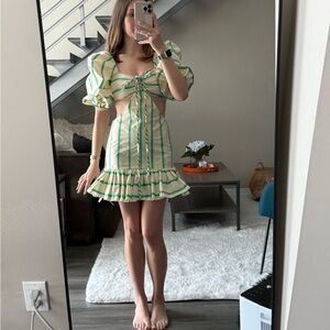Alexis Striped Mini Dress in Green and Cream